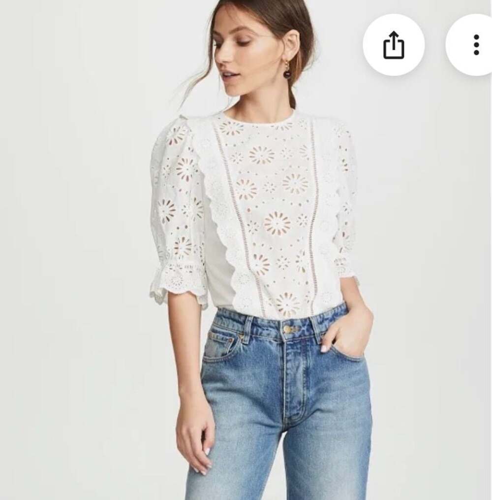 Veronica Beard White Eyelet Lace Ruffle Blouse Sz 8